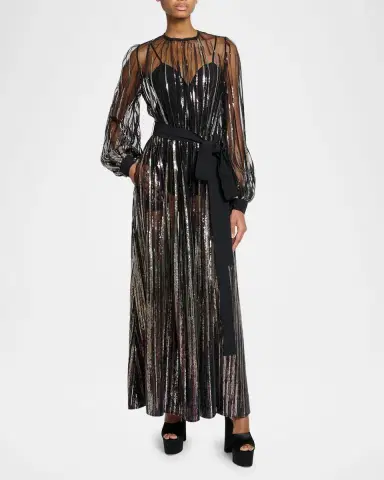 Elie Saab Sequin Embroidered Tulle Long-Sleeve Maxi Dress | Thumbnail 4 Elie Saab Sequin Embroidered Tulle Long-Sleeve Maxi Dress | Thumbnail 4