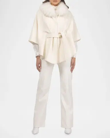 Gorski Select Wool Belted Cape with Select Lamb Collar | Thumbnail 2 Gorski Select Wool Belted Cape with Select Lamb Collar | Thumbnail 2