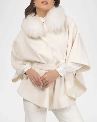 Gorski Select Wool Belted Cape with Select Lamb Collar | Thumbnail 4 Gorski Select Wool Belted Cape with Select Lamb Collar | Thumbnail 4