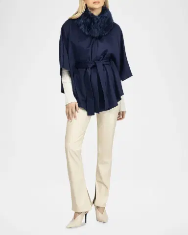 Gorski Select Wool Belted Cape with Select Lamb Collar | Thumbnail 2 Gorski Select Wool Belted Cape with Select Lamb Collar | Thumbnail 2