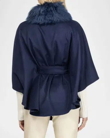 Gorski Select Wool Belted Cape with Select Lamb Collar | Thumbnail 3 Gorski Select Wool Belted Cape with Select Lamb Collar | Thumbnail 3