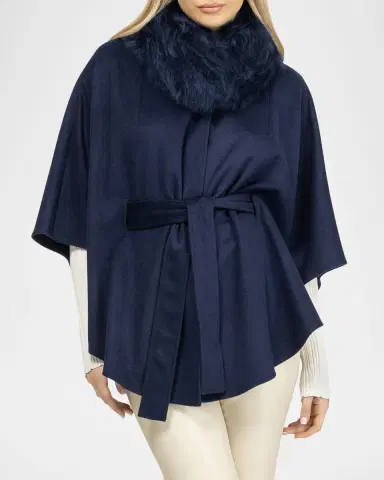 Gorski Select Wool Belted Cape with Select Lamb Collar | Thumbnail 4 Gorski Select Wool Belted Cape with Select Lamb Collar | Thumbnail 4