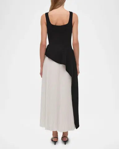 SIMKHAI Zayla Two-Tone Pleated Peplum Midi Dress | Thumbnail 3 SIMKHAI Zayla Two-Tone Pleated Peplum Midi Dress | Thumbnail 3