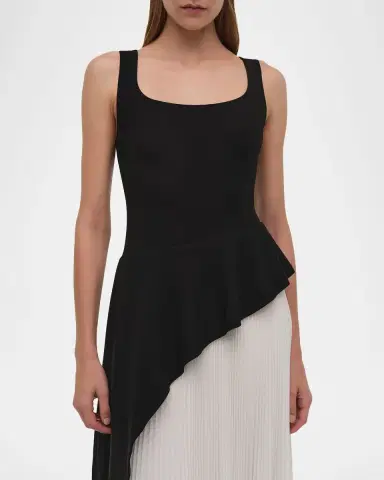 SIMKHAI Zayla Two-Tone Pleated Peplum Midi Dress | Thumbnail 4 SIMKHAI Zayla Two-Tone Pleated Peplum Midi Dress | Thumbnail 4