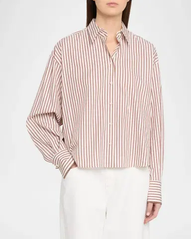 Brunello Cucinelli Striped Cotton Poplin Button-Down Shirt | Thumbnail 4 Brunello Cucinelli Striped Cotton Poplin Button-Down Shirt | Thumbnail 4