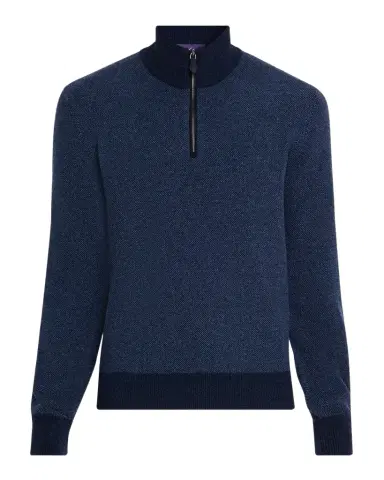 Ralph Lauren Purple Label Men's Birdseye Cashmere Quarter-Zip Sweater | Thumbnail 1 Ralph Lauren Purple Label Men's Birdseye Cashmere Quarter-Zip Sweater | Thumbnail 1
