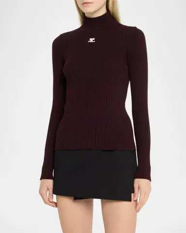 Courreges Turtleneck Long-Sleeve Rib Sweater | Thumbnail 4 Courreges Turtleneck Long-Sleeve Rib Sweater | Thumbnail 4