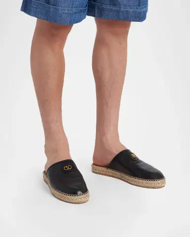 Valentino Garavani Men's Leather Espadrille Mule Slides | Thumbnail 2 Valentino Garavani Men's Leather Espadrille Mule Slides | Thumbnail 2