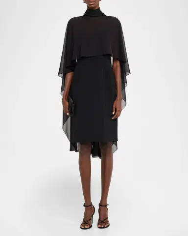 Rickie Freeman for Teri Jon Chiffon Tie-Neck Cape Slip Dress | Thumbnail 2 Rickie Freeman for Teri Jon Chiffon Tie-Neck Cape Slip Dress | Thumbnail 2