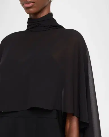 Rickie Freeman for Teri Jon Chiffon Tie-Neck Cape Slip Dress | Thumbnail 5 Rickie Freeman for Teri Jon Chiffon Tie-Neck Cape Slip Dress | Thumbnail 5