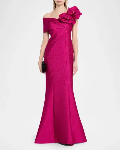 Rickie Freeman for Teri Jon One-Shoulder Floral Applique Mermaid Gown | Thumbnail 2 Rickie Freeman for Teri Jon One-Shoulder Floral Applique Mermaid Gown | Thumbnail 2