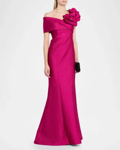 Rickie Freeman for Teri Jon One-Shoulder Floral Applique Mermaid Gown | Thumbnail 4 Rickie Freeman for Teri Jon One-Shoulder Floral Applique Mermaid Gown | Thumbnail 4