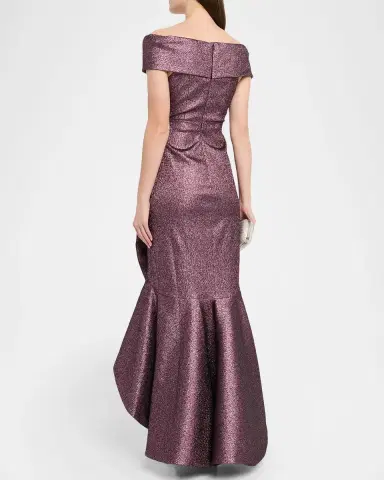 Rickie Freeman for Teri Jon Metallic Jacquard Ruffle High-Low Off-Shoulder Gown | Thumbnail 3 Rickie Freeman for Teri Jon Metallic Jacquard Ruffle High-Low Off-Shoulder Gown | Thumbnail 3