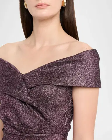 Rickie Freeman for Teri Jon Metallic Jacquard Ruffle High-Low Off-Shoulder Gown | Thumbnail 5 Rickie Freeman for Teri Jon Metallic Jacquard Ruffle High-Low Off-Shoulder Gown | Thumbnail 5