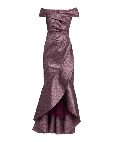 Rickie Freeman for Teri Jon Metallic Jacquard Ruffle High-Low Off-Shoulder Gown | Thumbnail 1 Rickie Freeman for Teri Jon Metallic Jacquard Ruffle High-Low Off-Shoulder Gown | Thumbnail 1