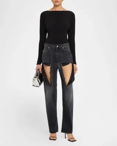 AREA Hotfix Thigh Slash Straight-Leg Jeans | Thumbnail 2 AREA Hotfix Thigh Slash Straight-Leg Jeans | Thumbnail 2