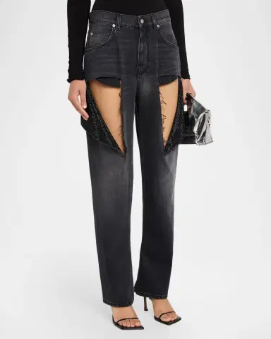 AREA Hotfix Thigh Slash Straight-Leg Jeans | Thumbnail 4 AREA Hotfix Thigh Slash Straight-Leg Jeans | Thumbnail 4