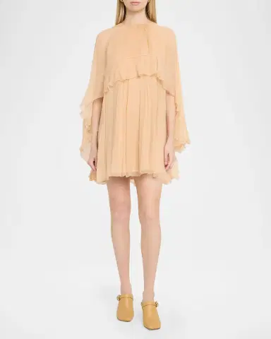 Chloé Ruffled Silk Georgette Capelet Mini Dress | Thumbnail 2 Chloé Ruffled Silk Georgette Capelet Mini Dress | Thumbnail 2