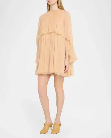 Chloé Ruffled Silk Georgette Capelet Mini Dress | Thumbnail 4 Chloé Ruffled Silk Georgette Capelet Mini Dress | Thumbnail 4