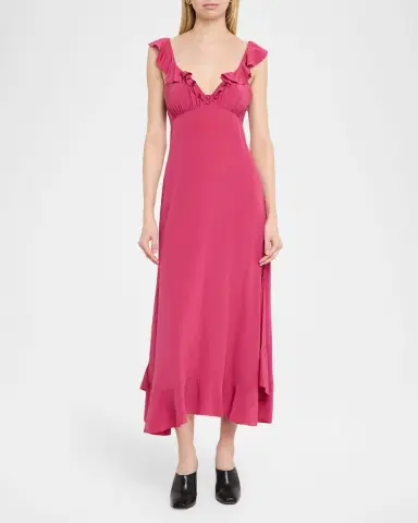Chloé Ruffle V-Neck Empire Midi Dress | Thumbnail 2 Chloé Ruffle V-Neck Empire Midi Dress | Thumbnail 2
