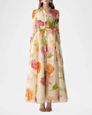 Carolina Herrera Floral Silk Organza Belted Long-Sleeve Maxi Trench Dress | Thumbnail 2 Carolina Herrera Floral Silk Organza Belted Long-Sleeve Maxi Trench Dress | Thumbnail 2