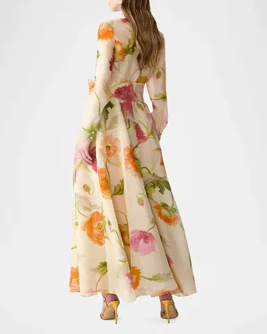 Carolina Herrera Floral Silk Organza Belted Long-Sleeve Maxi Trench Dress | Thumbnail 3 Carolina Herrera Floral Silk Organza Belted Long-Sleeve Maxi Trench Dress | Thumbnail 3