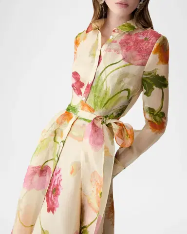 Carolina Herrera Floral Silk Organza Belted Long-Sleeve Maxi Trench Dress | Thumbnail 4 Carolina Herrera Floral Silk Organza Belted Long-Sleeve Maxi Trench Dress | Thumbnail 4