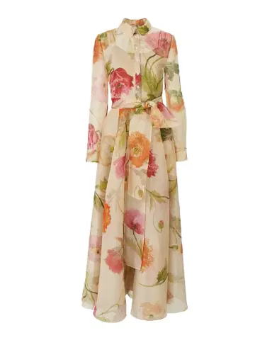Carolina Herrera Floral Silk Organza Belted Long-Sleeve Maxi Trench Dress | Thumbnail 1 Carolina Herrera Floral Silk Organza Belted Long-Sleeve Maxi Trench Dress | Thumbnail 1
