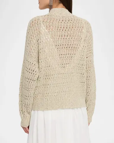 Brunello Cucinelli Paillette Linen Open-Knit Zip Cardigan | Thumbnail 3 Brunello Cucinelli Paillette Linen Open-Knit Zip Cardigan | Thumbnail 3