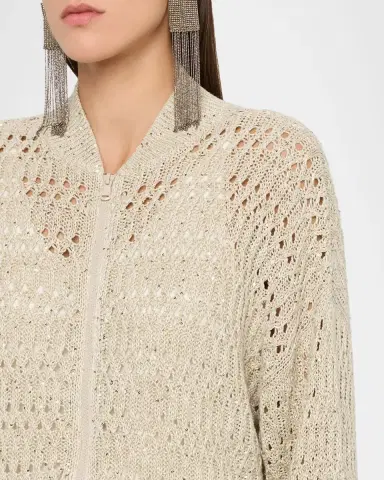 Brunello Cucinelli Paillette Linen Open-Knit Zip Cardigan | Thumbnail 5 Brunello Cucinelli Paillette Linen Open-Knit Zip Cardigan | Thumbnail 5