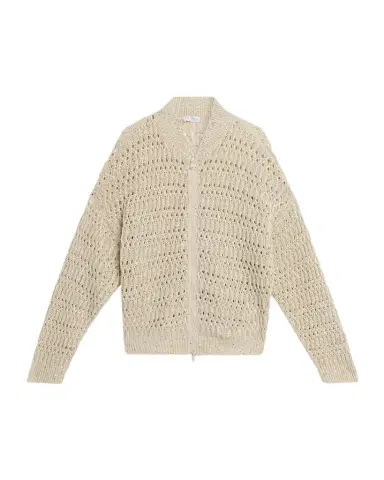 Brunello Cucinelli Paillette Linen Open-Knit Zip Cardigan | Thumbnail 1 Brunello Cucinelli Paillette Linen Open-Knit Zip Cardigan | Thumbnail 1