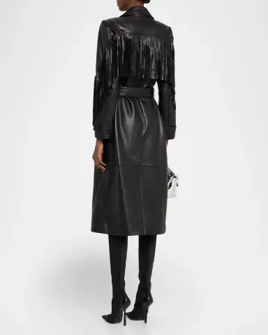 L 'AGENCE Celina Leather Fringe Trench Coat | Thumbnail 3 L 'AGENCE Celina Leather Fringe Trench Coat | Thumbnail 3