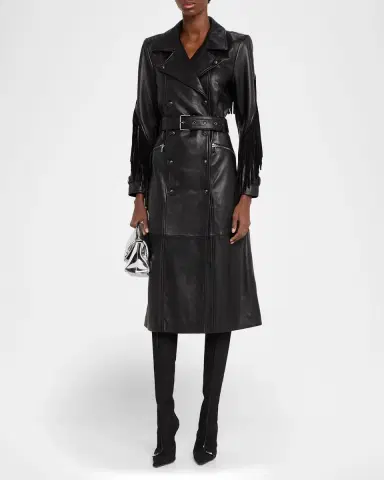 L 'AGENCE Celina Leather Fringe Trench Coat | Thumbnail 4 L 'AGENCE Celina Leather Fringe Trench Coat | Thumbnail 4