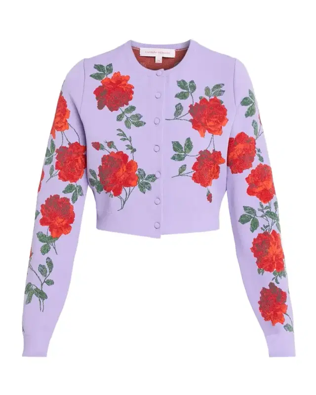 Rose Jacquard Crop Crewneck Cardigan Rose Jacquard Crop Crewneck Cardigan