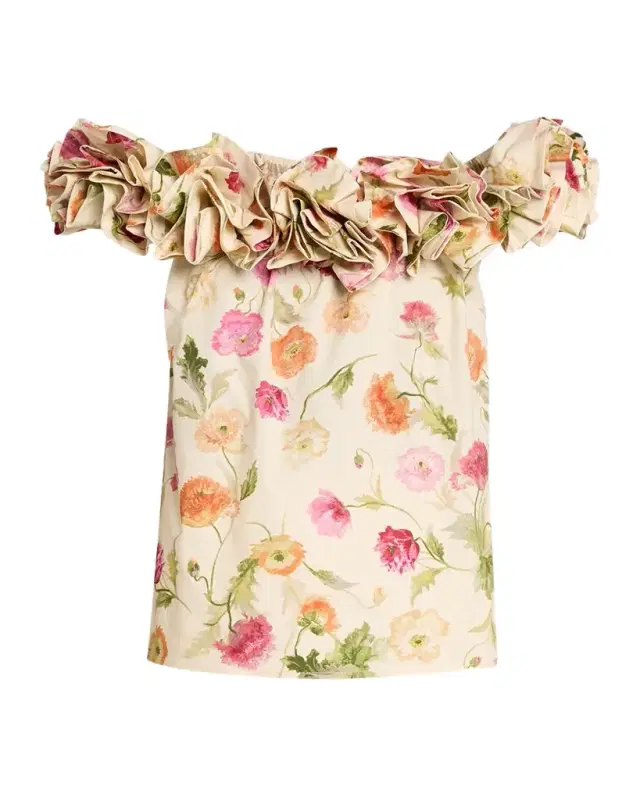 Rose Off-The-Shoulder Floral Cotton Top Rose Off-The-Shoulder Floral Cotton Top