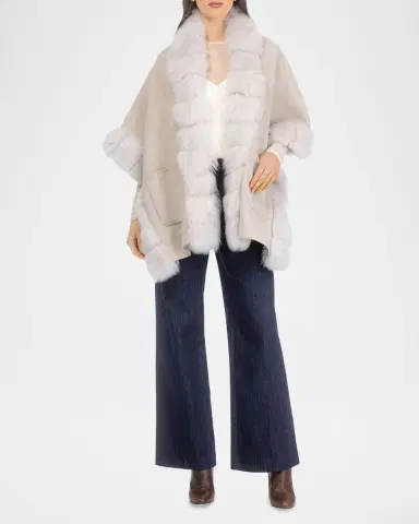 Gorski Reversible Loro Piana Cashmere-Wool Shawl with Merinillo Lamb Shearling Trim | Thumbnail 2 Gorski Reversible Loro Piana Cashmere-Wool Shawl with Merinillo Lamb Shearling Trim | Thumbnail 2