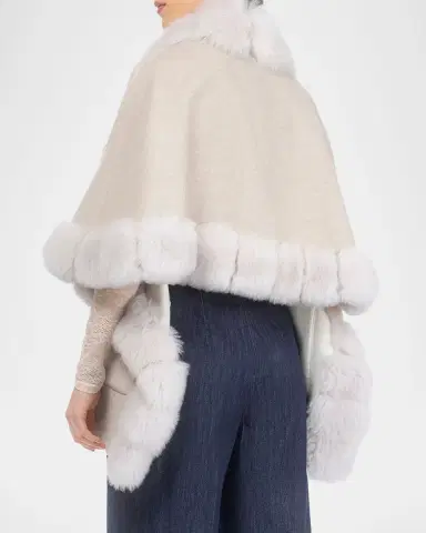 Gorski Reversible Loro Piana Cashmere-Wool Shawl with Merinillo Lamb Shearling Trim | Thumbnail 3 Gorski Reversible Loro Piana Cashmere-Wool Shawl with Merinillo Lamb Shearling Trim | Thumbnail 3