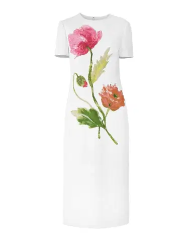 Carolina Herrera Flower-Print Crepe Short-Sleeve Midi Dress | Thumbnail 1 Carolina Herrera Flower-Print Crepe Short-Sleeve Midi Dress | Thumbnail 1