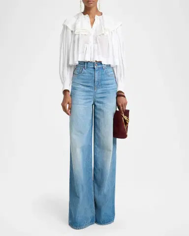 Chloé Light Cotton Voile Capelet Crop Blouse | Thumbnail 2 Chloé Light Cotton Voile Capelet Crop Blouse | Thumbnail 2
