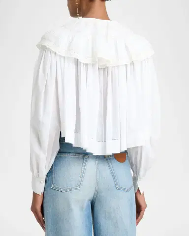 Chloé Light Cotton Voile Capelet Crop Blouse | Thumbnail 3 Chloé Light Cotton Voile Capelet Crop Blouse | Thumbnail 3