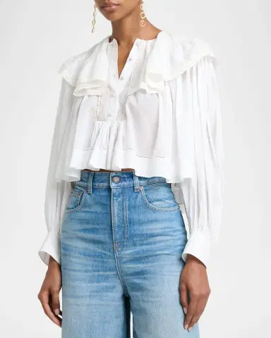 Chloé Light Cotton Voile Capelet Crop Blouse | Thumbnail 4 Chloé Light Cotton Voile Capelet Crop Blouse | Thumbnail 4