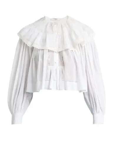 Chloé Light Cotton Voile Capelet Crop Blouse | Thumbnail 1 Chloé Light Cotton Voile Capelet Crop Blouse | Thumbnail 1