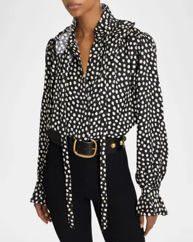 Chloé Dots-Print Silk Jacquard Ruffle Blouse | Thumbnail 5 Chloé Dots-Print Silk Jacquard Ruffle Blouse | Thumbnail 5