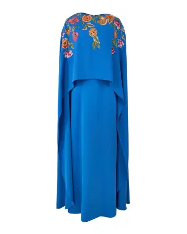 Carolina Herrera Floral Embroidered Cape Caftan Gown | Thumbnail 1 Carolina Herrera Floral Embroidered Cape Caftan Gown | Thumbnail 1