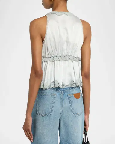 Chloé Ruffle V-Neck Sleeveless Silk Top | Thumbnail 3 Chloé Ruffle V-Neck Sleeveless Silk Top | Thumbnail 3