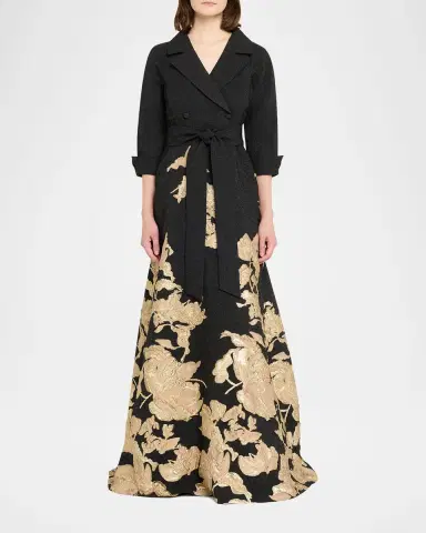 Rickie Freeman for Teri Jon Metallic Floral Jacquard Shirt Gown | Thumbnail 2 Rickie Freeman for Teri Jon Metallic Floral Jacquard Shirt Gown | Thumbnail 2