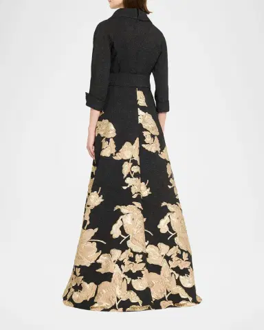 Rickie Freeman for Teri Jon Metallic Floral Jacquard Shirt Gown | Thumbnail 3 Rickie Freeman for Teri Jon Metallic Floral Jacquard Shirt Gown | Thumbnail 3