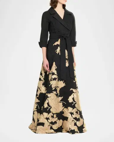 Rickie Freeman for Teri Jon Metallic Floral Jacquard Shirt Gown | Thumbnail 4 Rickie Freeman for Teri Jon Metallic Floral Jacquard Shirt Gown | Thumbnail 4