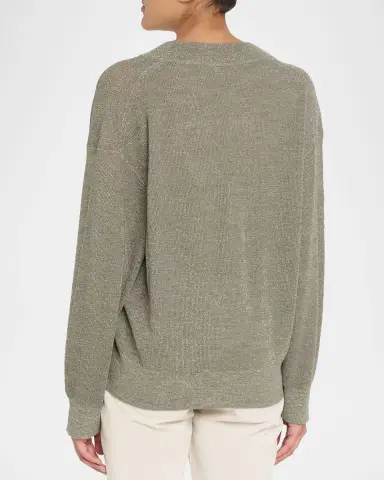 Brunello Cucinelli Sparkling Linen V-Neck Sweater | Thumbnail 3 Brunello Cucinelli Sparkling Linen V-Neck Sweater | Thumbnail 3