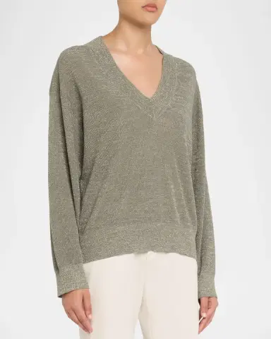 Brunello Cucinelli Sparkling Linen V-Neck Sweater | Thumbnail 4 Brunello Cucinelli Sparkling Linen V-Neck Sweater | Thumbnail 4